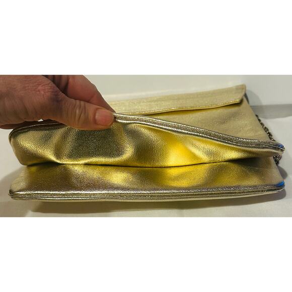 Vintage Metallic Gold Evening Clutch/Purse Gold Chain Shoulder Strap letter “FRH - Picture 5 of 12